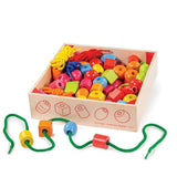 Bigjigs Toys Wooden Crate of Lacing Beads with 90 Beads and 6 Laces
