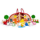 Bigjigs Toys Mini Wooden Farm Playset with 16 Play Pieces and Figures