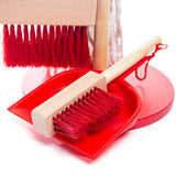 Bigjigs Toys Kids Wooden Cleaning Set Red 5 Pieces include Mop Broom Dustpan Brush and Stand