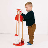 Bigjigs Toys Kids Wooden Cleaning Set Red 5 Pieces include Mop Broom Dustpan Brush and Stand