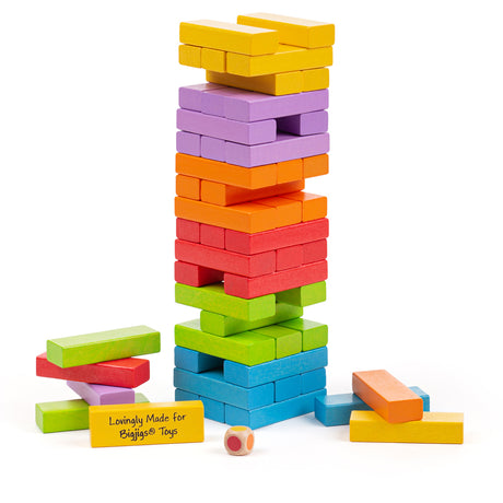 Bigjigs Toys Wooden Stacking Tower Game Colourful Building Blocks for Kids 3 Years Plus