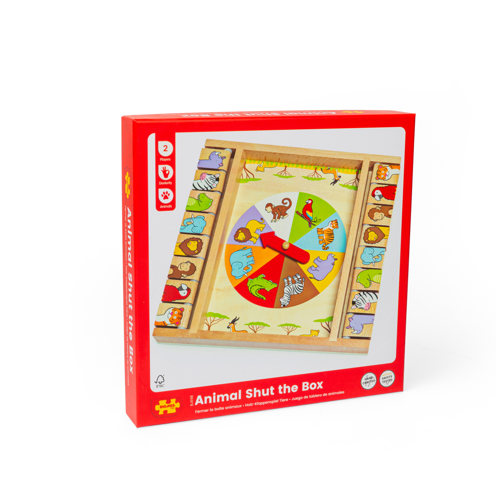 Bigjigs Toys Wooden Animal Shut The Box Game Traditional Sustainable Wood Board Game for Kids 3 Years Plus