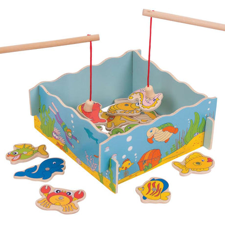 Bigjigs Toys Wooden Magnetic Fishing Game with 2 Rods and 12 Sea Creatures
