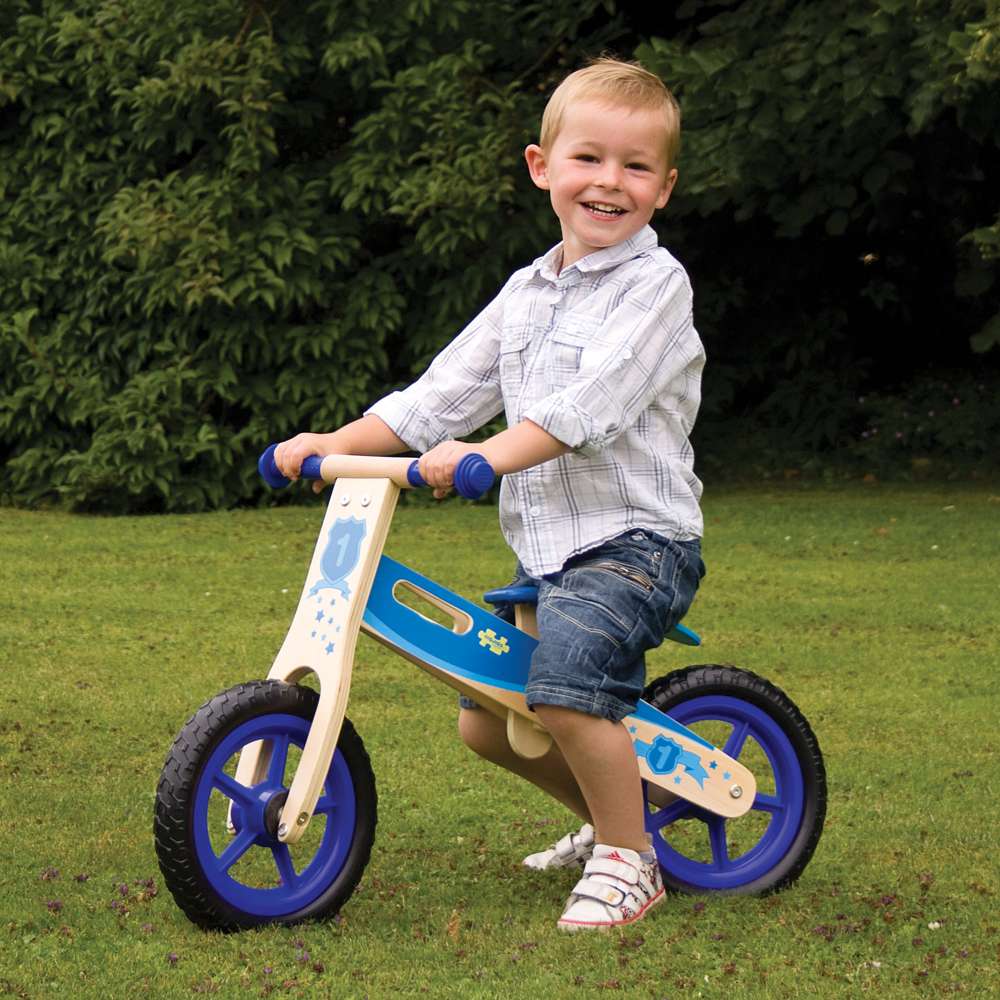 Bigjigs Toys My First Balance Bike Blue Wooden Toddler Training Bicycle