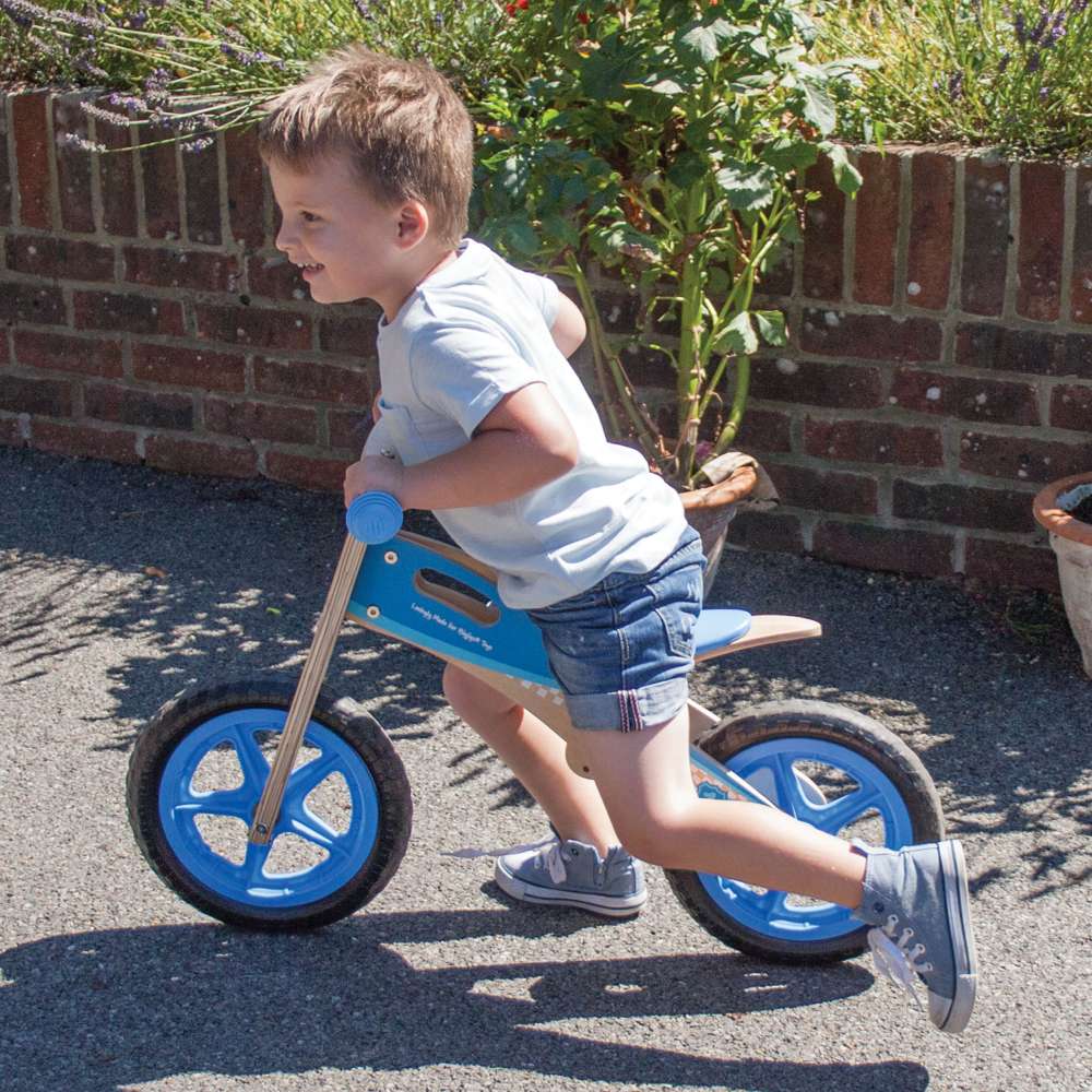 Bigjigs Toys My First Balance Bike Blue Wooden Toddler Training Bicycle