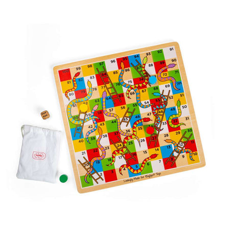 Bigjigs Toys Wooden Snakes and Ladders Traditional Family Board Game for Kids 3 Years Plus