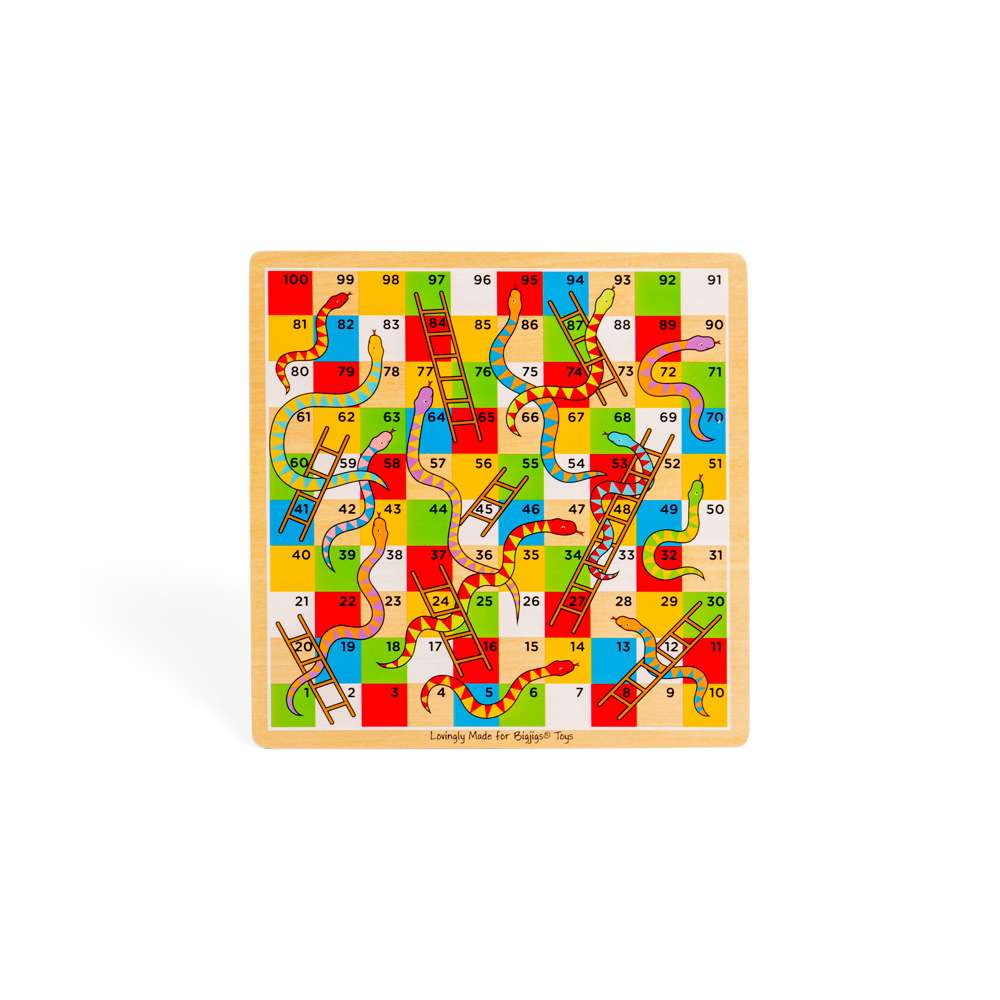 Bigjigs Toys Wooden Snakes and Ladders Traditional Family Board Game for Kids 3 Years Plus