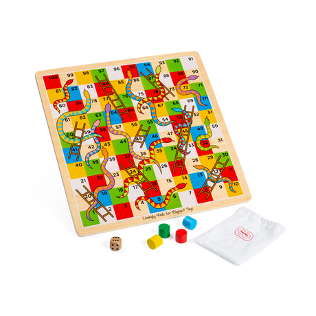 Bigjigs Toys Wooden Snakes and Ladders Traditional Family Board Game for Kids 3 Years Plus