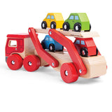 Bigjigs Toys Wooden Transporter Lorry with 4 Cars Toy for 12 Months Plus