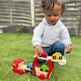 Bigjigs Toys Wooden Transporter Lorry with 4 Cars Toy for 12 Months Plus