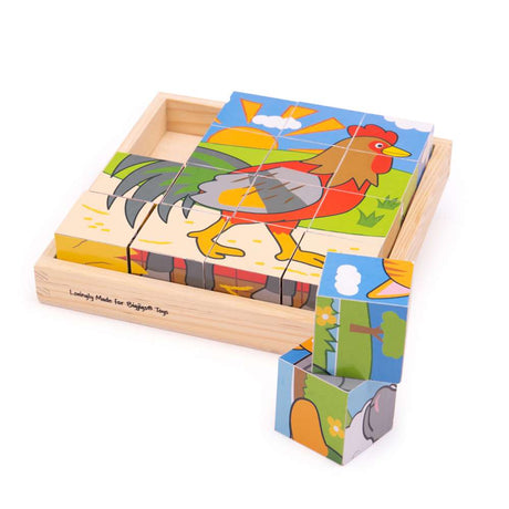 Bigjigs Toys Wooden Cube Puzzle Educational Toy with 16 Pieces and Storage Tray