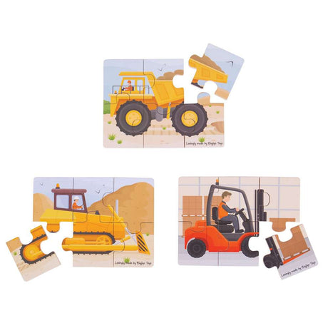 Bigjigs Toys Construction Vehicles Wooden Jigsaw Puzzles for Toddlers Set of 3