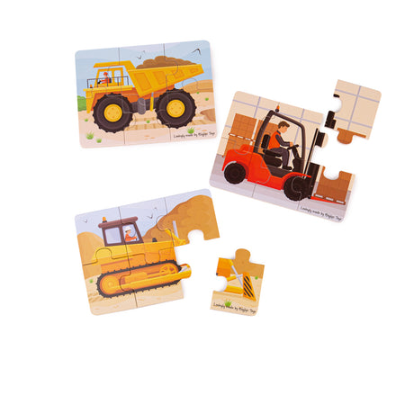 Bigjigs Toys Construction Vehicles Wooden Jigsaw Puzzles for Toddlers Set of 3