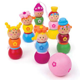 Bigjigs Toys Wooden Fairy Skittles Set 7 Pieces Kids Bowling Game Toy