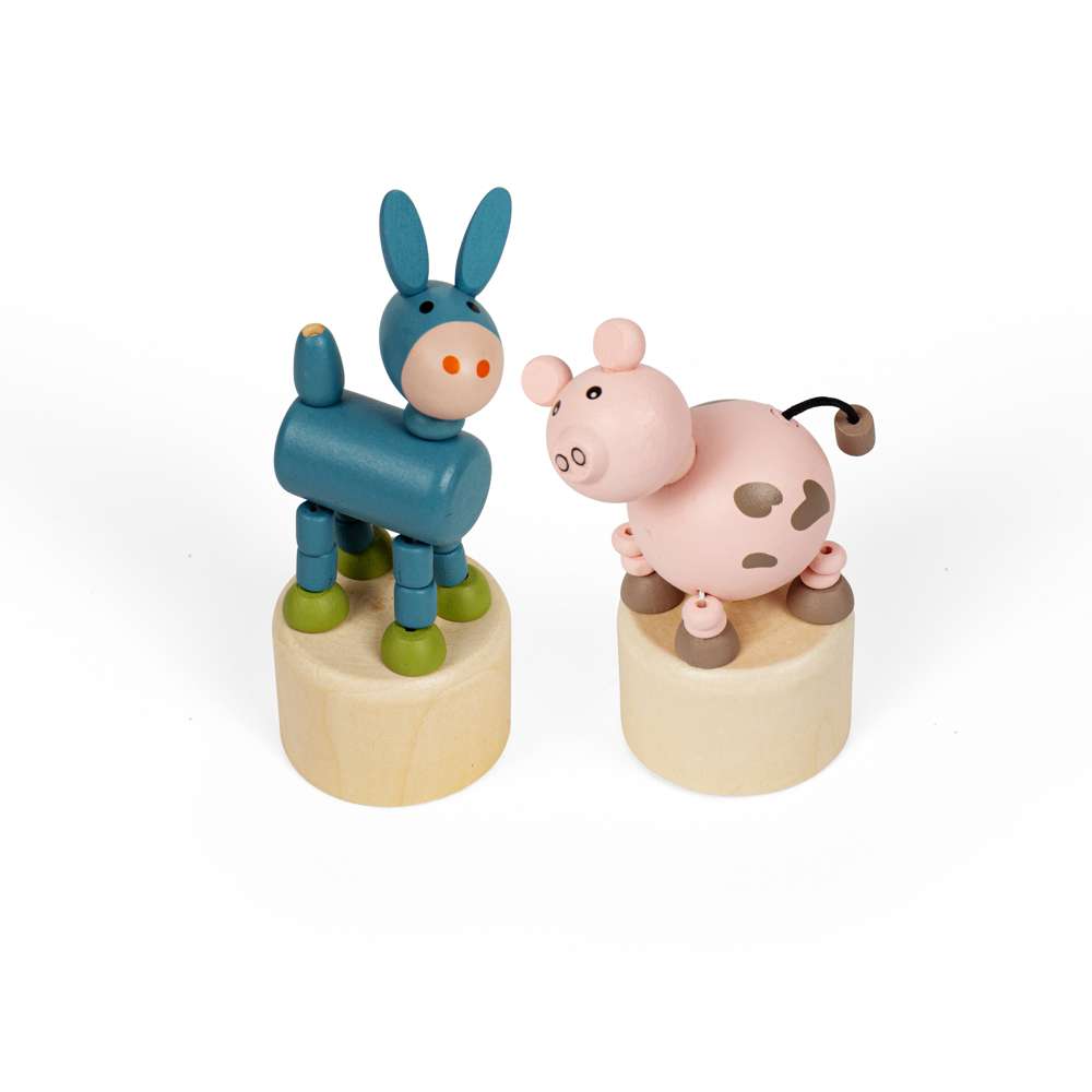 Bigjigs Toys Wooden Dancing Farm Animals Thumb Push Toy