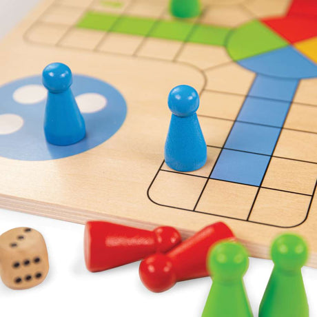 Bigjigs Toys Wooden Ludo Set Eco Friendly Strategy Game for Kids 17 Pieces