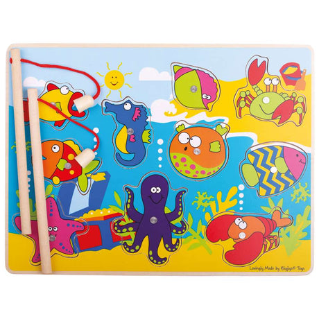 Bigjigs Toys Magnetic Fishing Fun Wooden Puzzle and Game with 10 Pieces and 2 Rods
