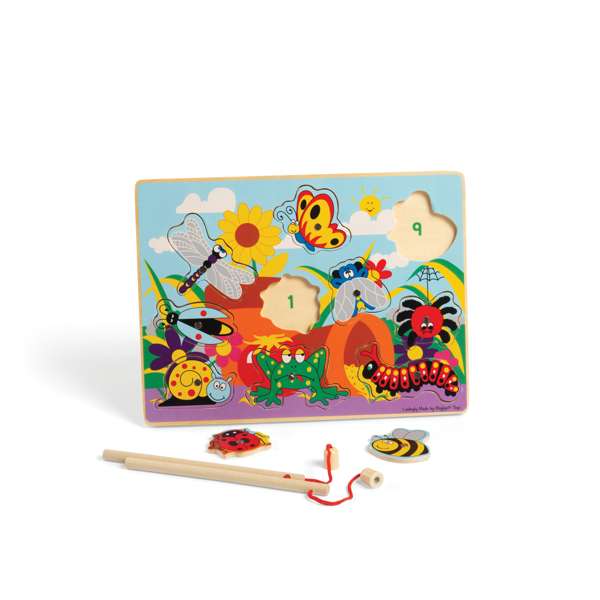 Bigjigs Toys Wooden Magnetic Bug Fishing Game and Puzzle 12 Pieces