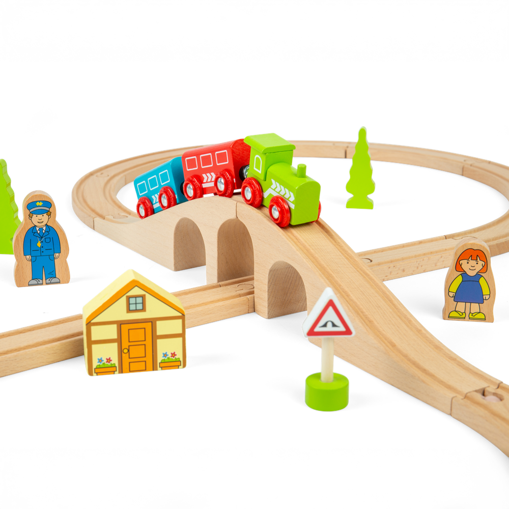 Bigjigs Rail Figure of Eight Wooden Train Set with Engines and Accessories 20 Pieces