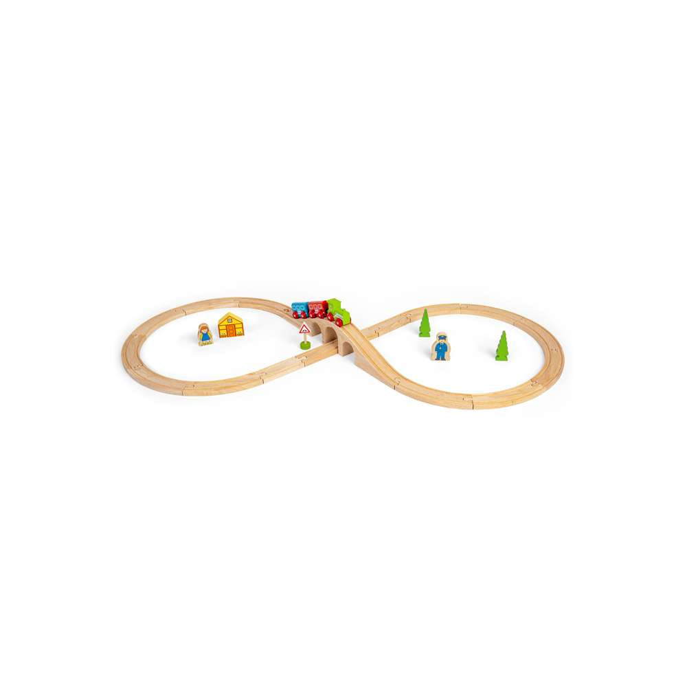 Bigjigs Rail Figure of Eight Wooden Train Set with Engines and Accessories 20 Pieces