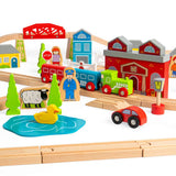 Bigjigs Rail Town and Country Wooden Train Set 91 Play Pieces