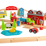 Bigjigs Rail Town and Country Wooden Train Set 91 Play Pieces