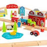 Bigjigs Rail Town and Country Wooden Train Set 91 Play Pieces