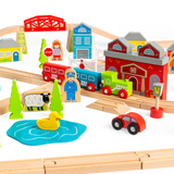 Bigjigs Rail Town and Country Wooden Train Set 91 Play Pieces