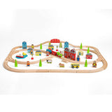 Bigjigs Rail Town and Country Wooden Train Set 91 Play Pieces