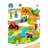Bigjigs Rail Road and Rail Wooden Train Set 90 Piece Kids Toy Railway with Level Crossing and Accessories