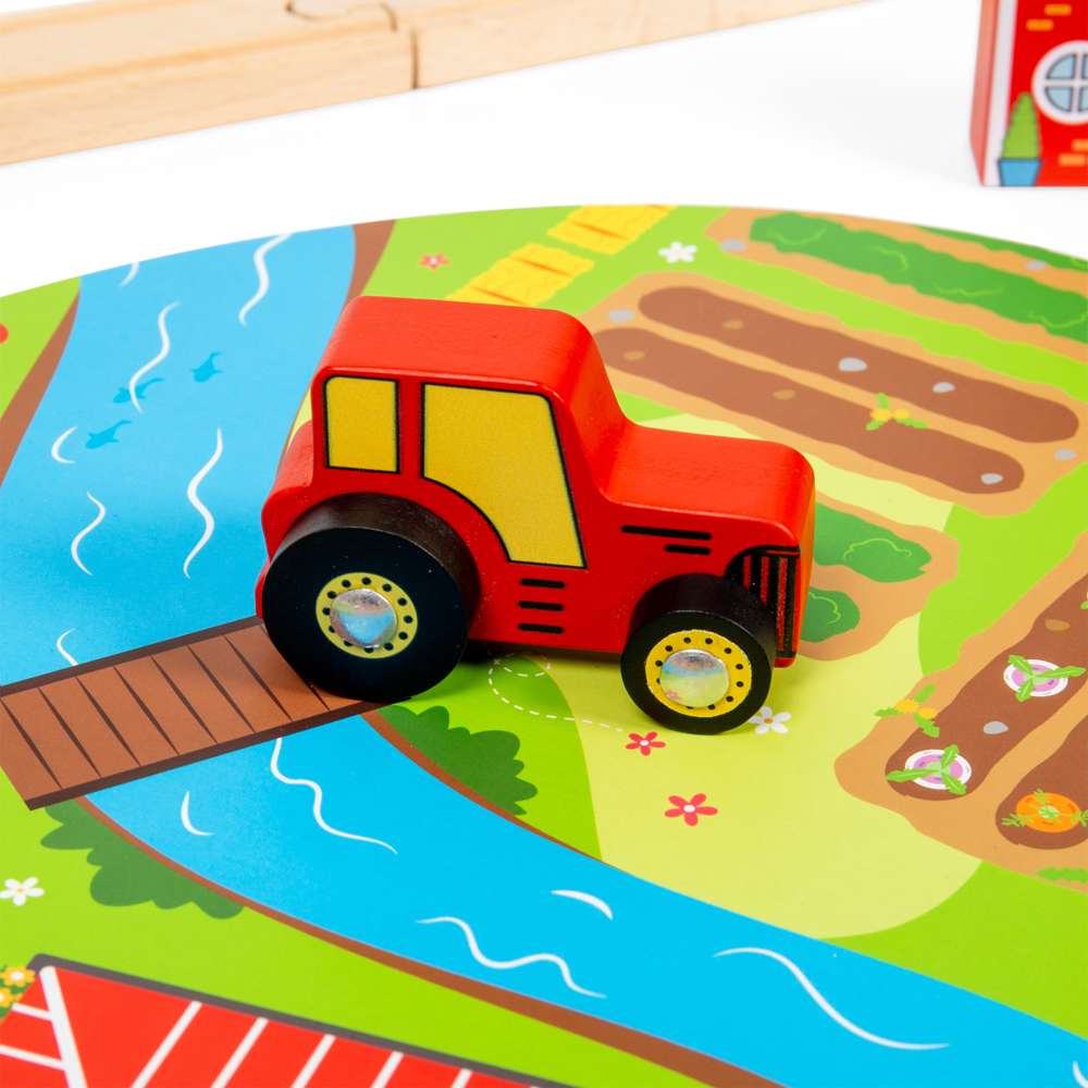Bigjigs Rail Road and Rail Wooden Train Set 90 Piece Kids Toy Railway with Level Crossing and Accessories