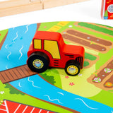 Bigjigs Rail Road and Rail Wooden Train Set 90 Piece Kids Toy Railway with Level Crossing and Accessories