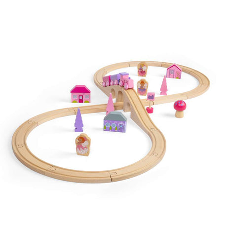 Bigjigs Rail Fairy Pink Wooden Train Set for Kids with 35 Play Pieces