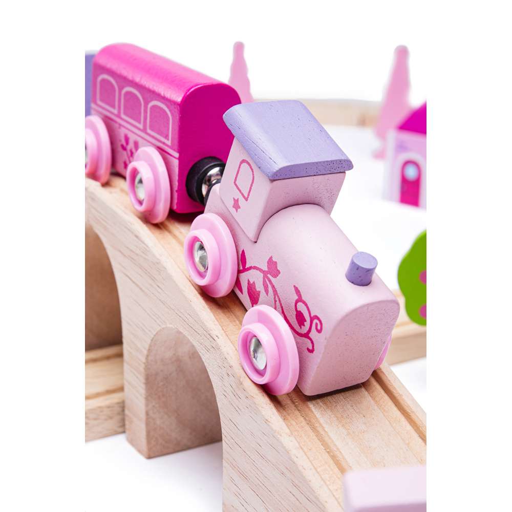 Bigjigs Rail Fairy Town Pink Wooden Train Set 75 Pieces