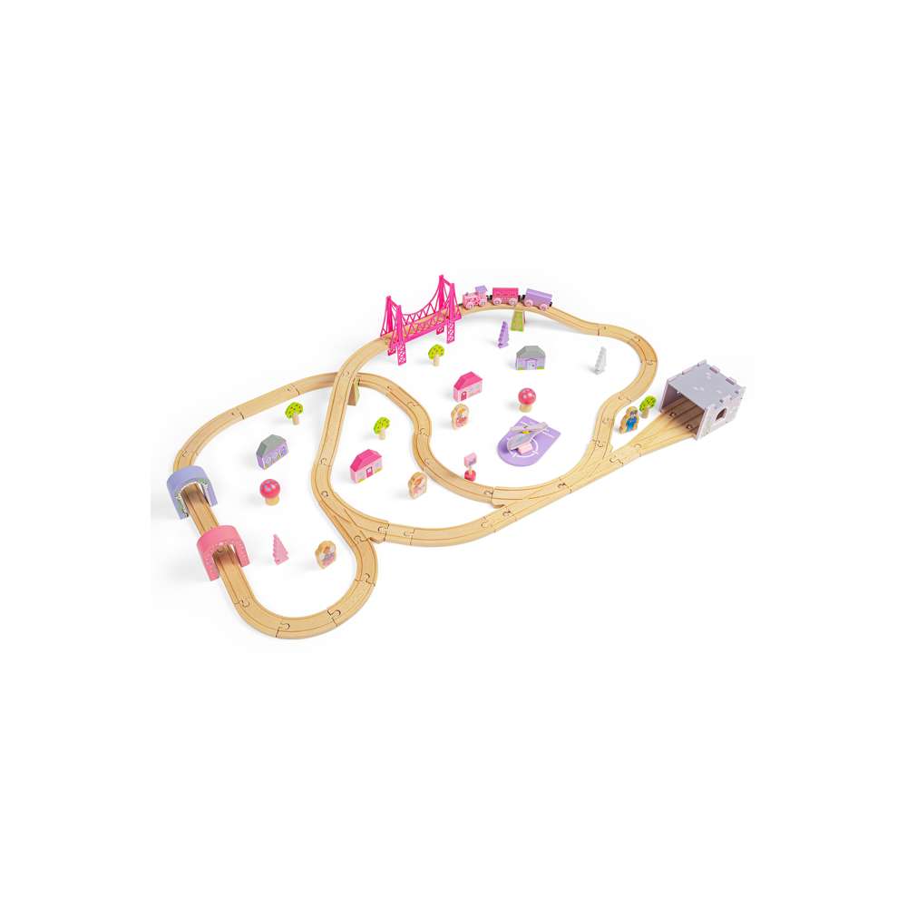 Bigjigs Rail Fairy Town Pink Wooden Train Set 75 Pieces