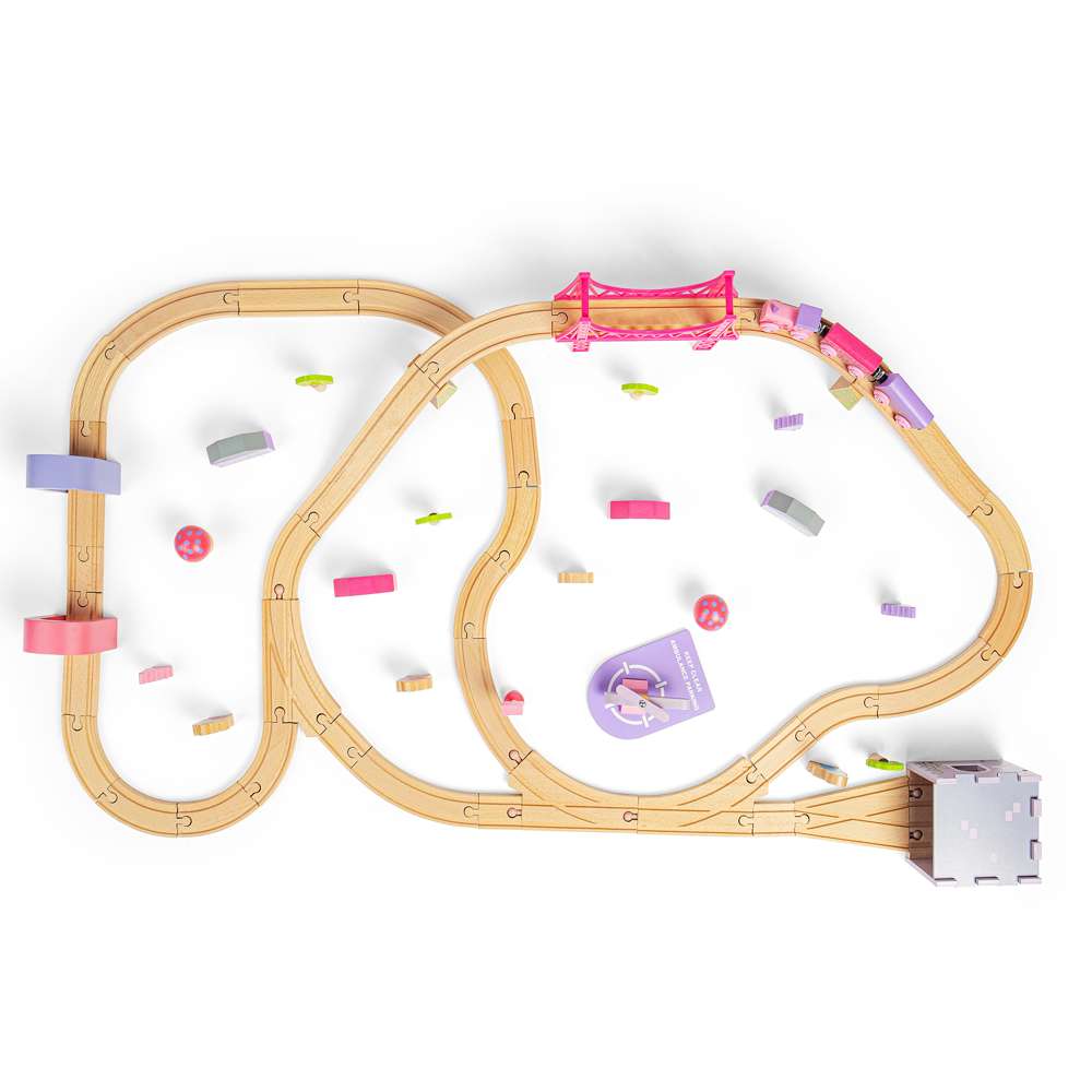 Bigjigs Rail Fairy Town Pink Wooden Train Set 75 Pieces