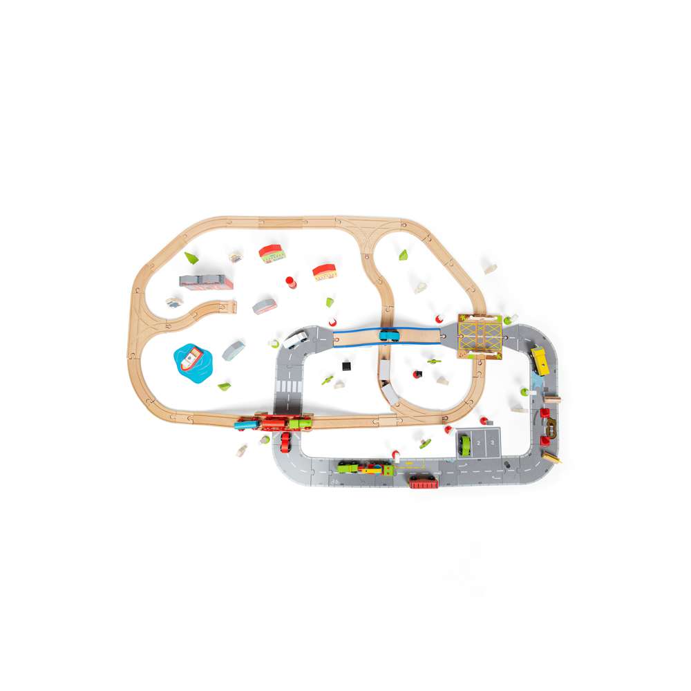 Bigjigs Rail City Road and Railway Wooden Train Set 105 Pieces