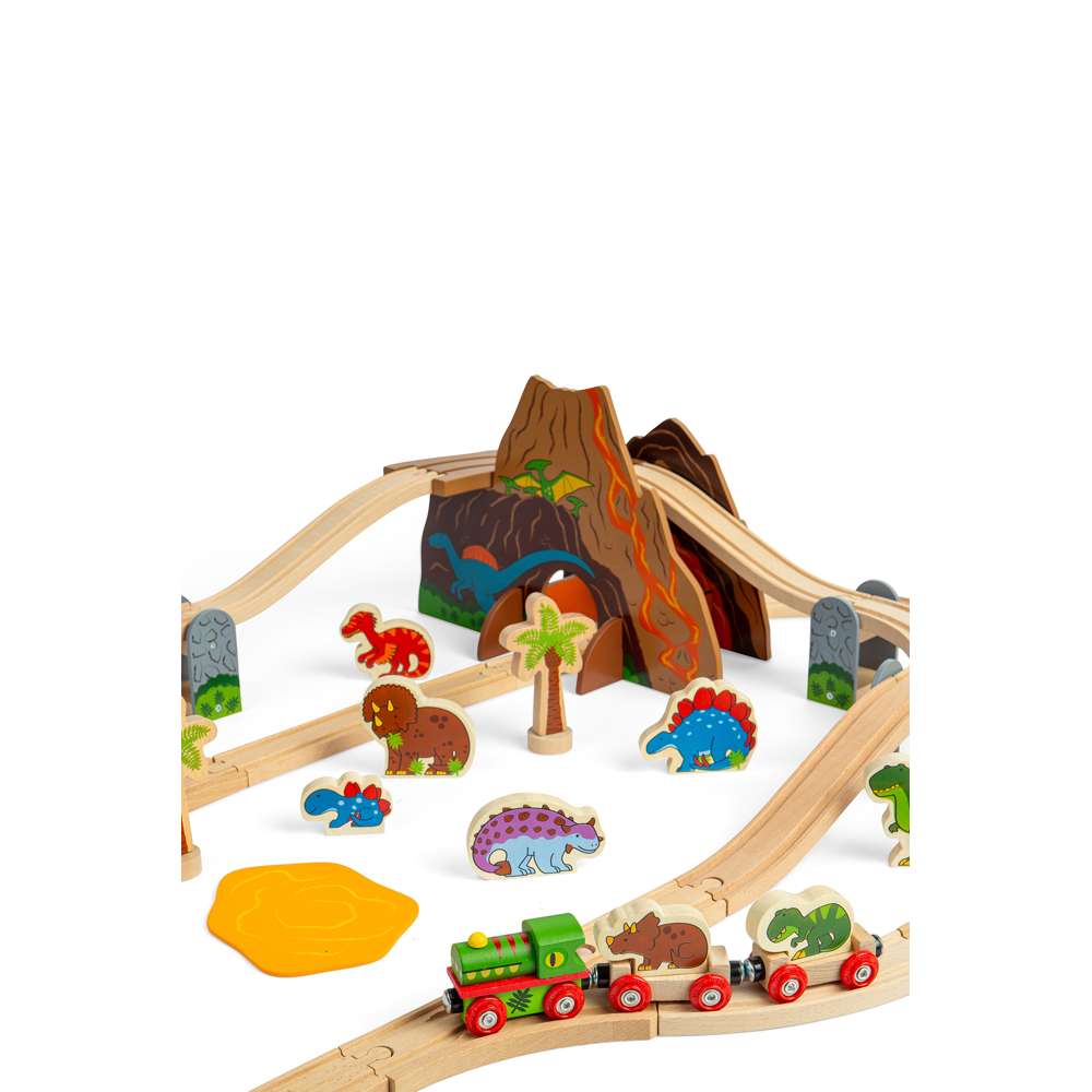 Bigjigs Rail Dinosaur Train Set 49 Piece Wooden Railway with Track and Accessories