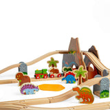Bigjigs Rail Dinosaur Train Set 49 Piece Wooden Railway with Track and Accessories