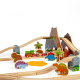 Bigjigs Rail Dinosaur Train Set 49 Piece Wooden Railway with Track and Accessories