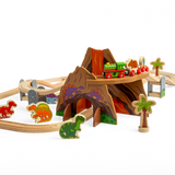 Bigjigs Rail Dinosaur Train Set 49 Piece Wooden Railway with Track and Accessories