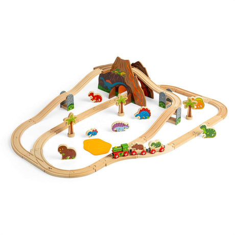 Bigjigs Rail Dinosaur Train Set 49 Piece Wooden Railway with Track and Accessories