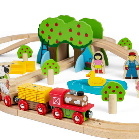 Bigjigs Rail Farm Train Set Wooden Railway with 44 Play Pieces