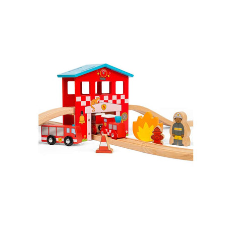Bigjigs Rail Fire and Rescue Wooden Train Set with 39 Play Pieces