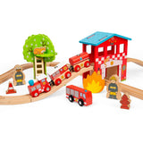 Bigjigs Rail Fire and Rescue Wooden Train Set with 39 Play Pieces