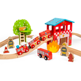 Bigjigs Rail Fire and Rescue Wooden Train Set with 39 Play Pieces