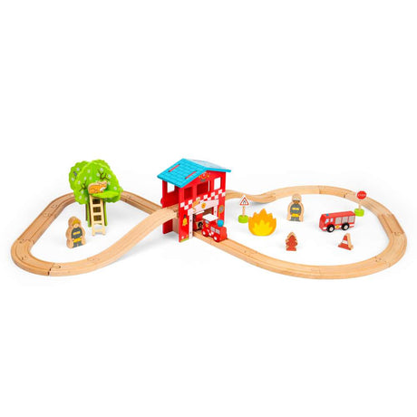 Bigjigs Rail Fire and Rescue Wooden Train Set with 39 Play Pieces