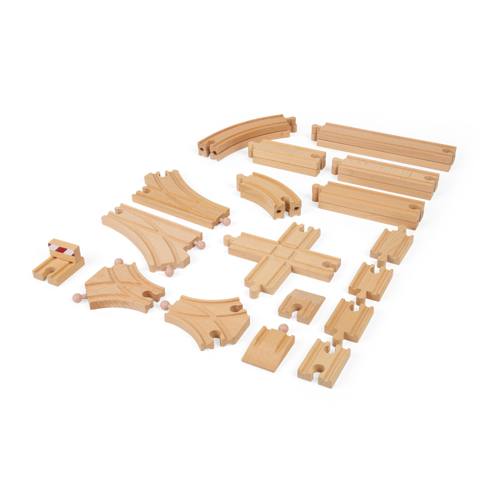 Bigjigs Rail Low Level Wooden Train Track Expansion Pack 25 Pieces