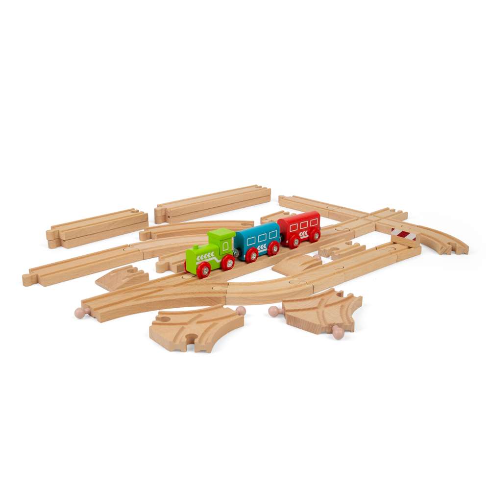 Bigjigs Rail Low Level Wooden Train Track Expansion Pack 25 Pieces