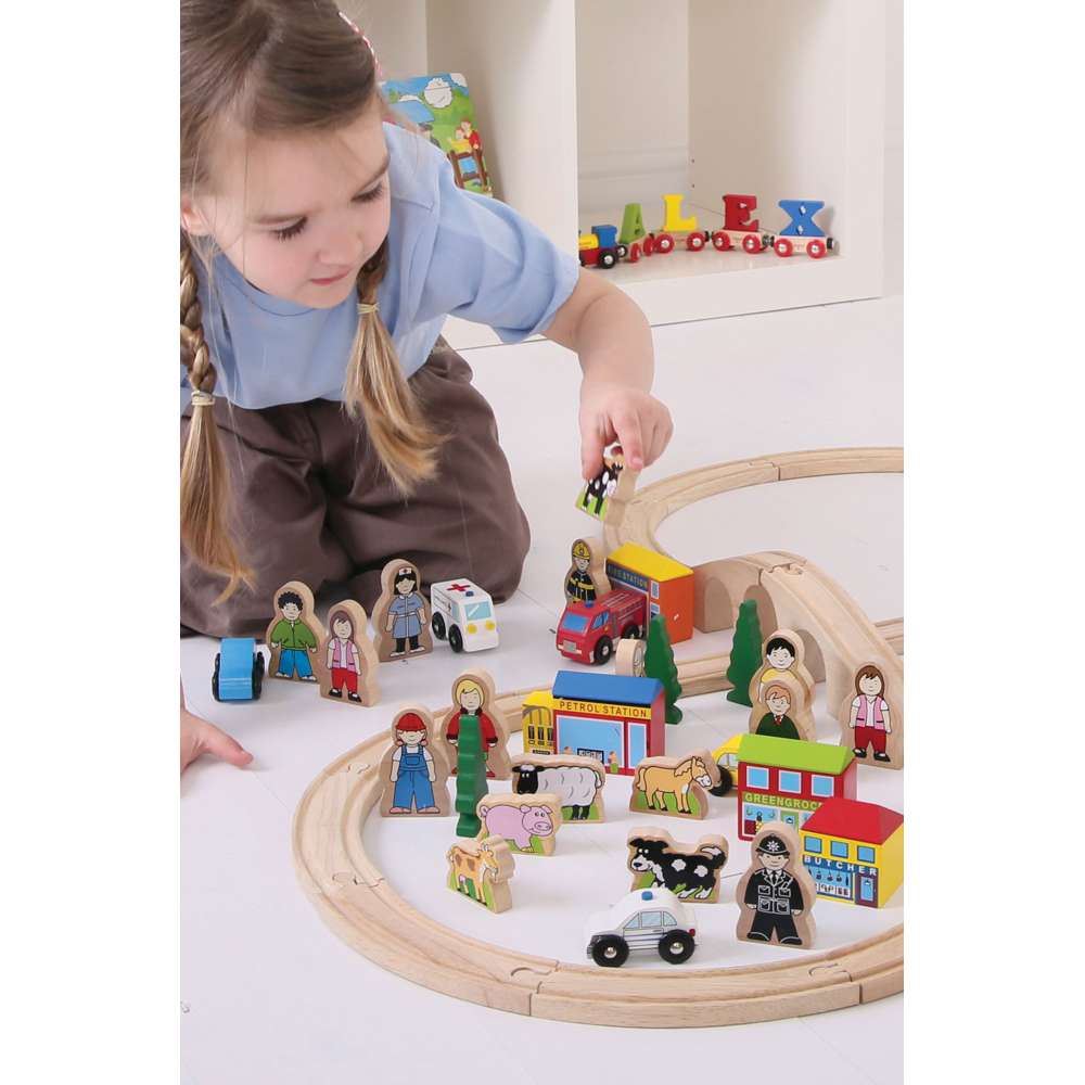 Bigjigs Rail Trackside Wooden Train Set Accessories 32 Play Pieces